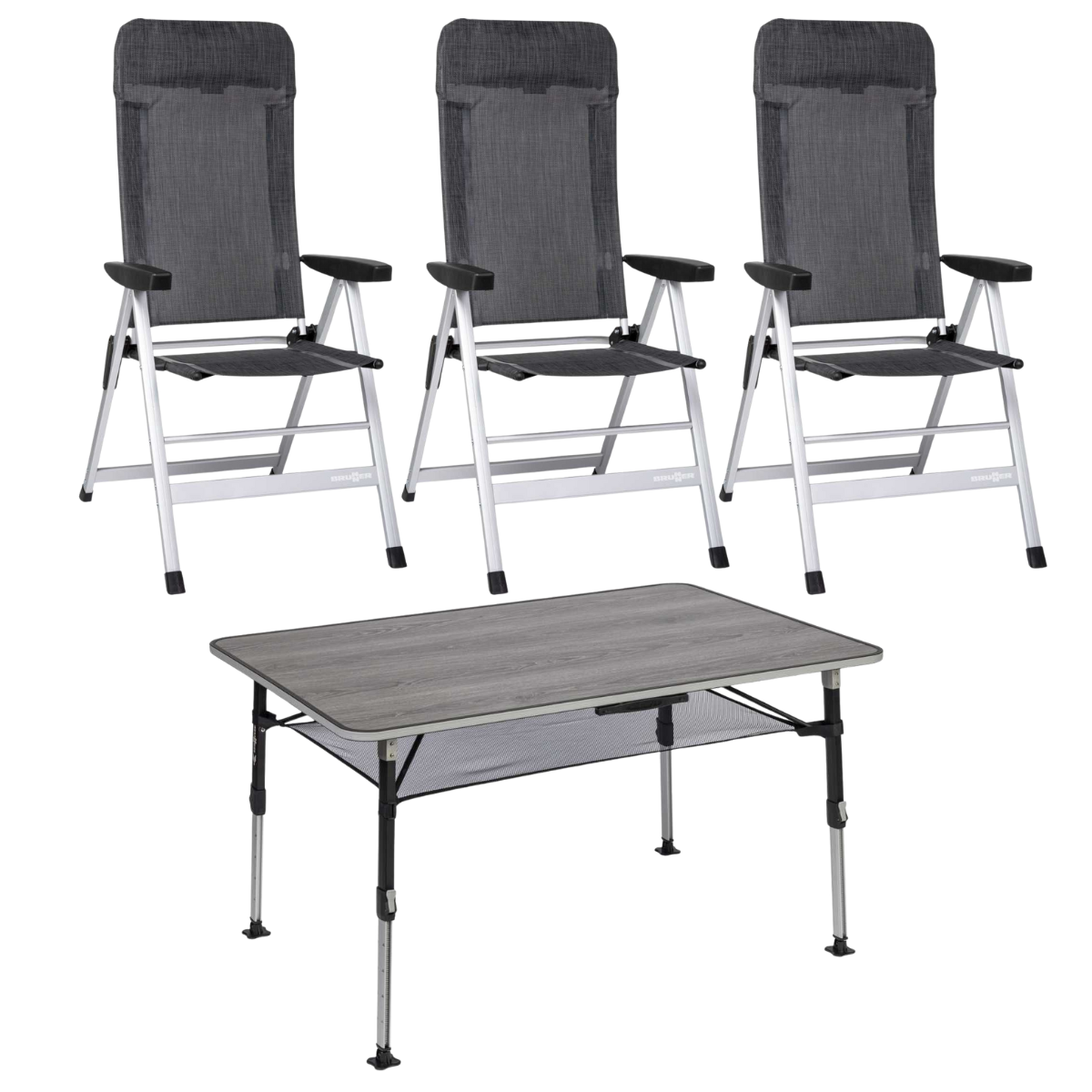 BRUNNER Campingstuhl SKYE Dunkelgrau 3er-Set - Tisch ELU NG 120x80 cm - 0404063N.C67 0406043N