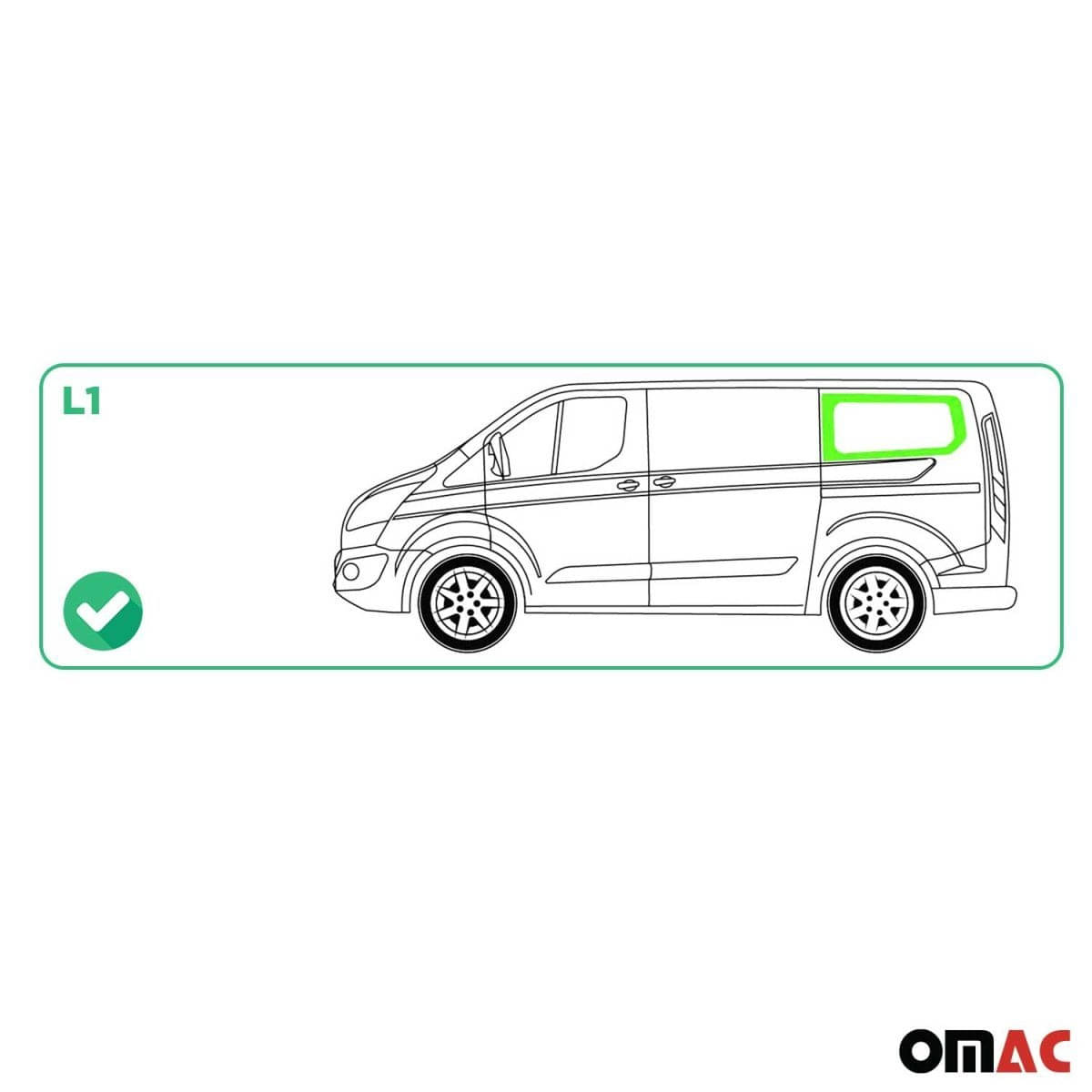 OMAC Seitenfenster Seitenscheibe Ford Transit Custom L1 Bj. 2013-2023 Hinten Links Schiebetuer - 2624405-1RSDFL