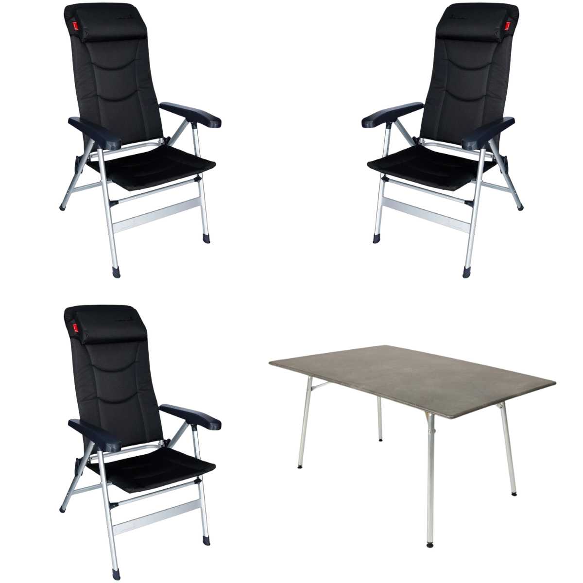 ISABELLA Campingstuhl Thor dunkelgrau 3er Set mit Esstisch 80 x 120 cm