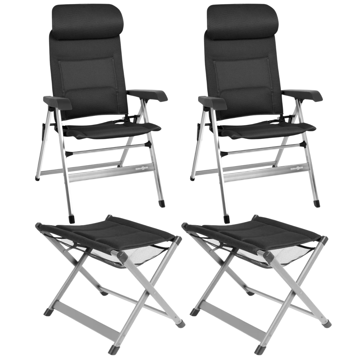 BRUNNER Campingstuhl REBEL H2L 3D Pro Anthrazit mit freistehenden Beinauflagen 2er-Set - 0404001N-C69 0404066N.C69