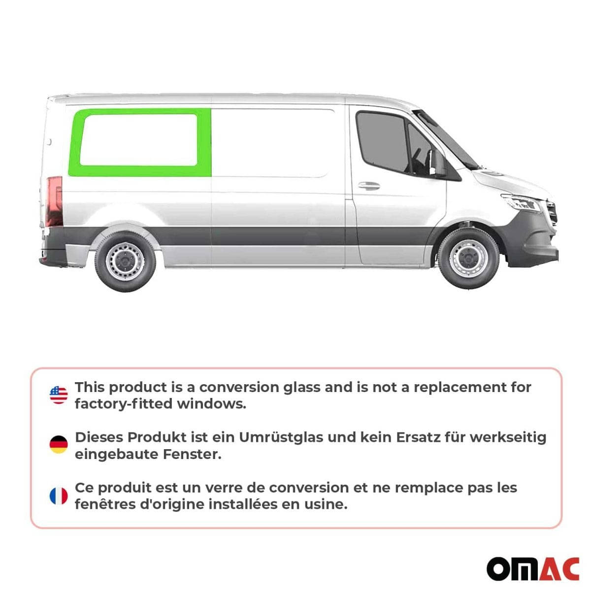 OMAC Seitenfenster Seitenscheibe MB Sprinter W907 L2 ab Bj. 2018-2025 Hinten Rechts OMAC Seitenfenster Seitenscheibe MB Sprinter W907 L2 ab Bj. 2018-2025 Hinten Rechts - A050843