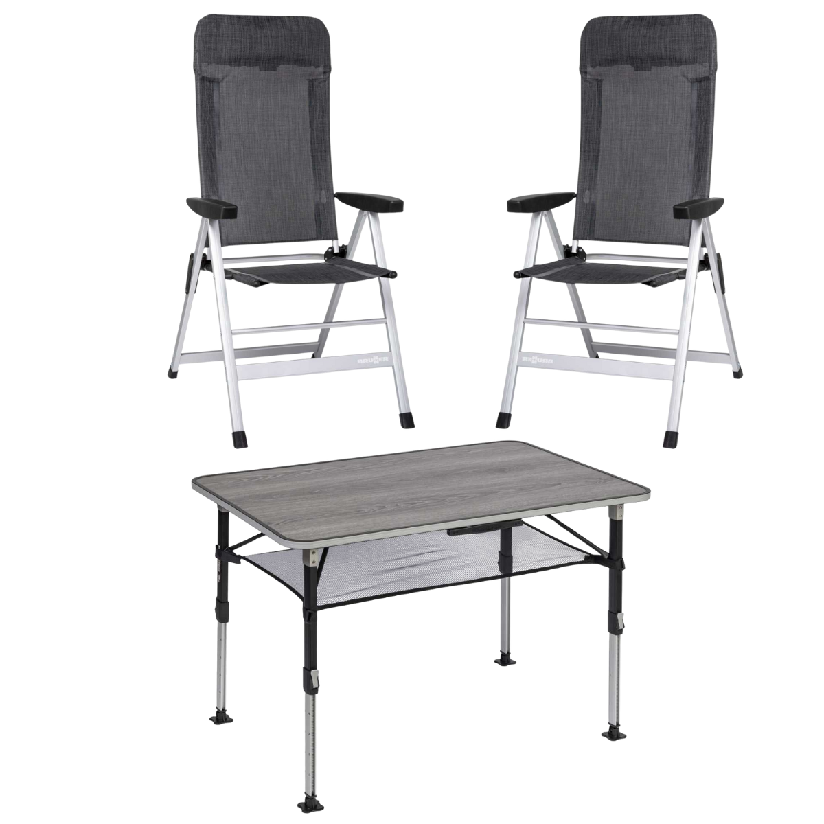 BRUNNER Campingstuhl SKYE Dunkelgrau 2er-Set - Tisch ELU NG 100x68 cm - 0404063N.C67 0406040N