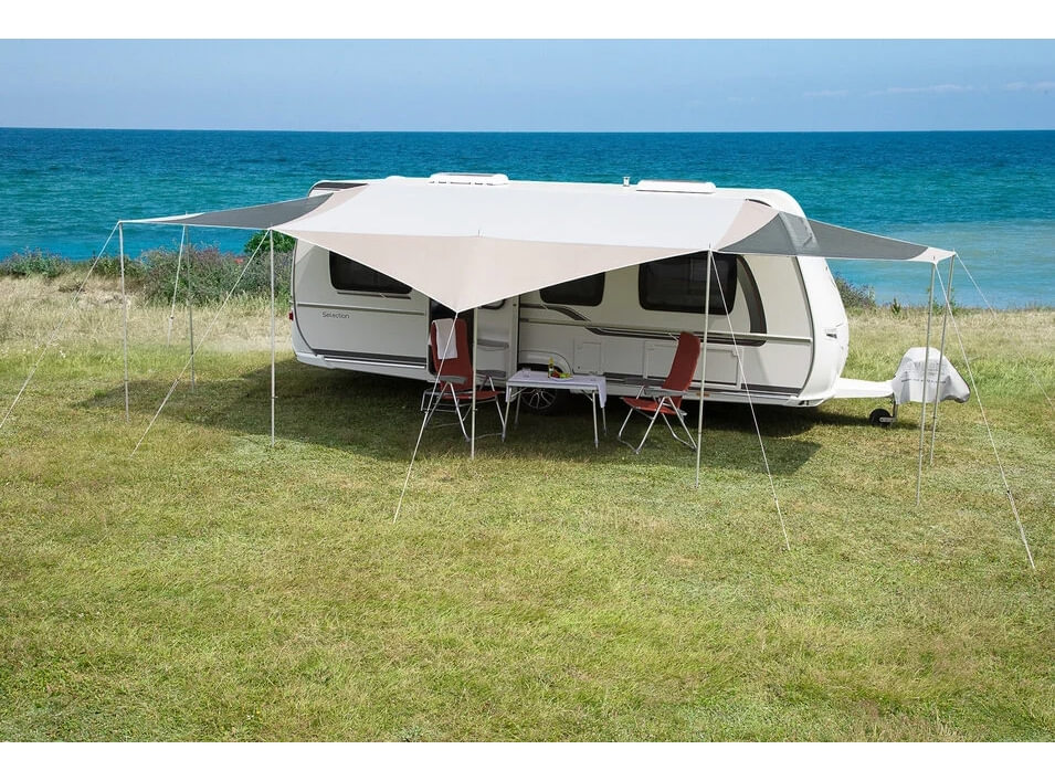 DWT Sonnenvordach Coco Gr. 1 330 x 240-320 cm mit 28 mm Aufstellstangen - 1871011