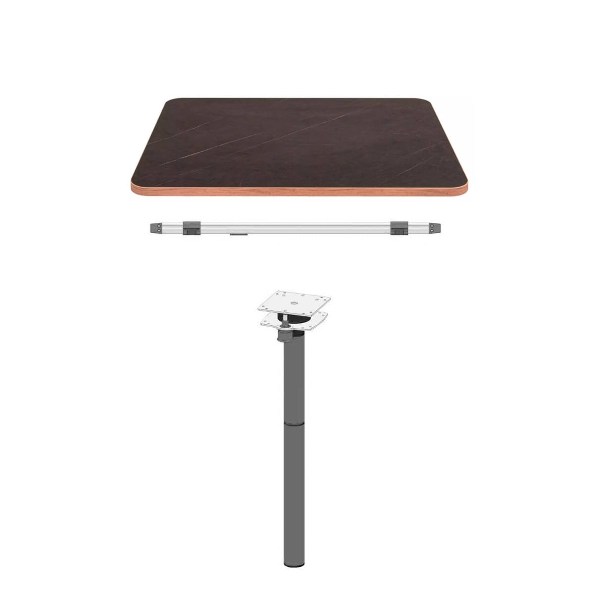 ILSE TECHNIK 3-teiliger Ausdrehfuss 70 cm anthrazit inkl- Wandanschlussschiene 100 cm inkl. Leichtbautischplatte Marmoroptik 75 x 95 x 2-8 cm