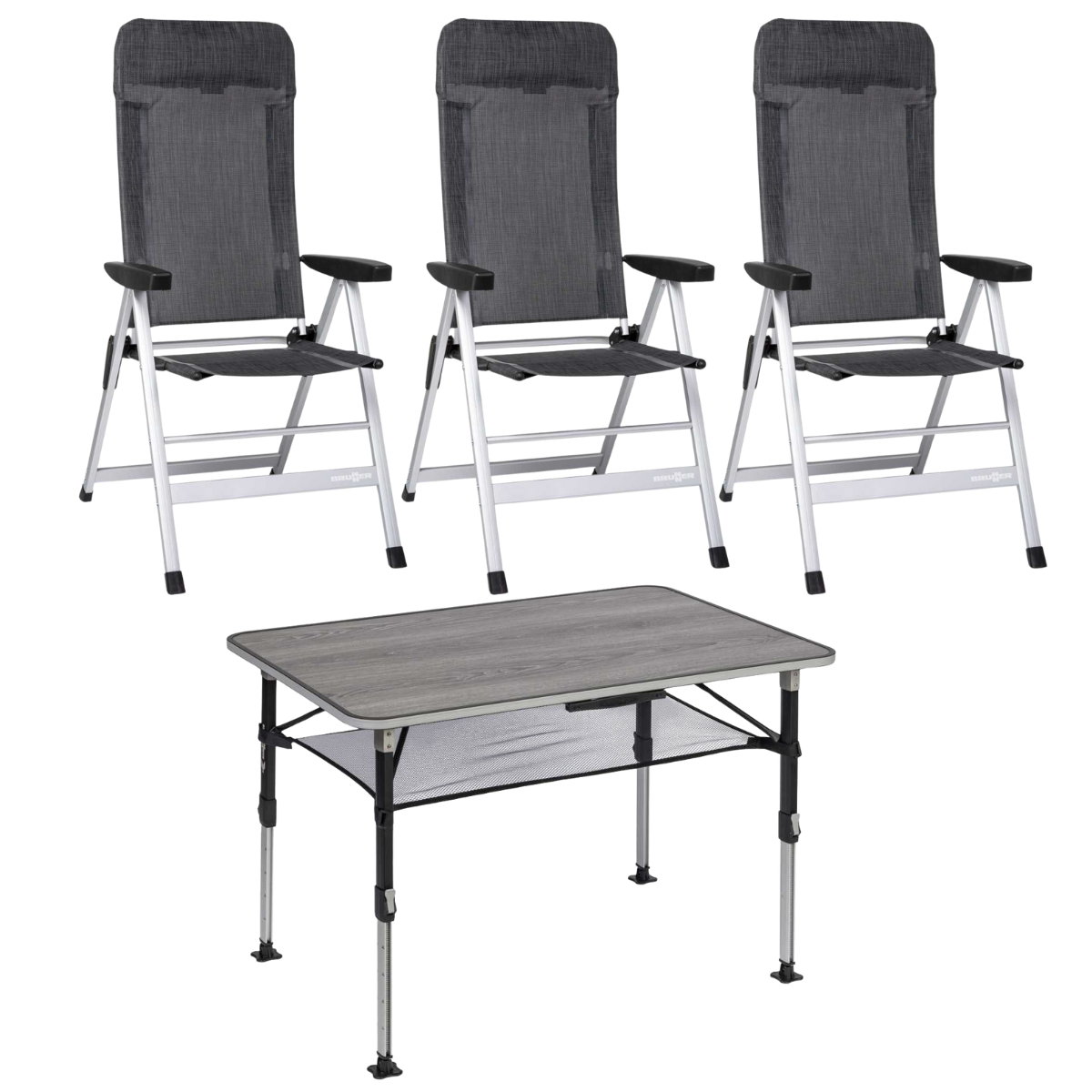 BRUNNER Campingstuhl SKYE Dunkelgrau 3er-Set - Tisch ELU NG 100x68 cm - 0404063N.C67 0406040N