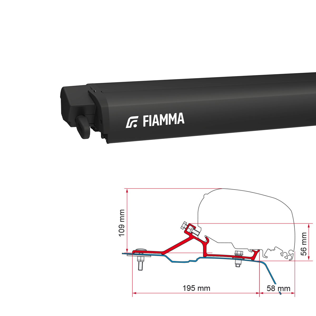 Markise FIAMMA F80 S 370 Royal grey Gehaeuse deep black inkl. Adapterkit Renault Opel Movano H2 L3 - 07831D01R 98655-881