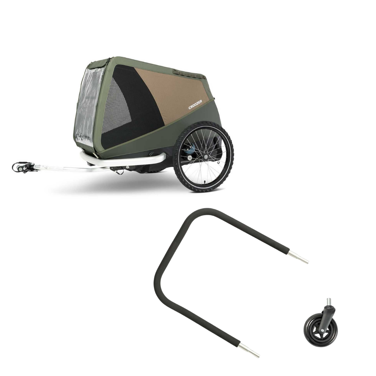 CROOZER Hundefahrradanhänger Dog Mikke Moss Green mit Buggy-Set