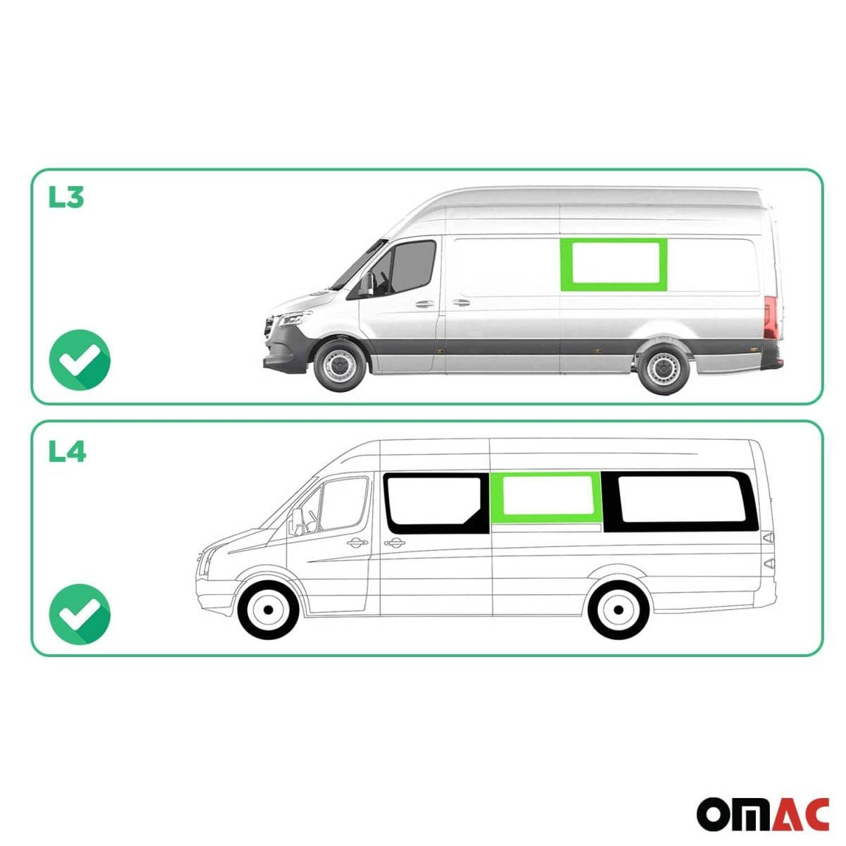 OMAC Seitenfenster Seitenscheibe MB Sprinter W907 L3/L4 ab Bj. 2018 Mitte Links Schiebetür OMAC Seitenfenster Seitenscheibe MB Sprinter W907 L3-L4 ab Bj. 2018 Mitte Links Schiebetuer - A050836