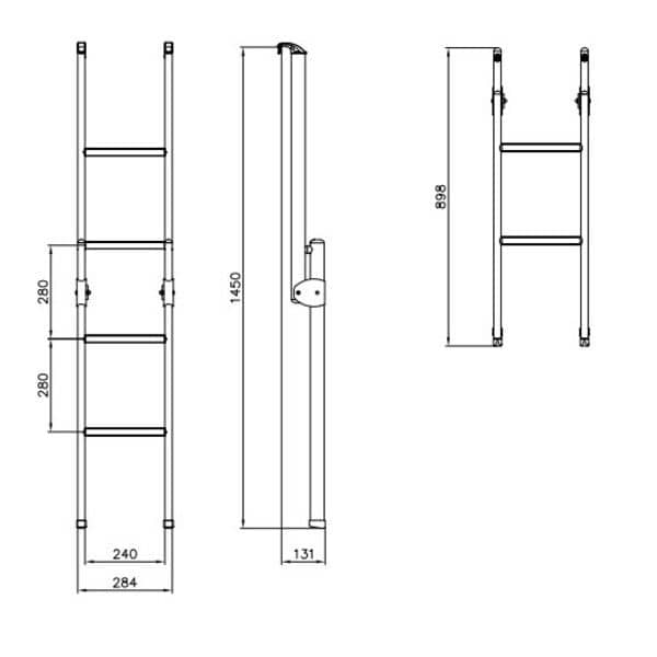 CTA faltbare Alu-Alkovenleiter- 5 Stufen- 145 cm- passend fuer VW T5-T6 – Hersteller-Art-Nr. 9SA0225910A12AM