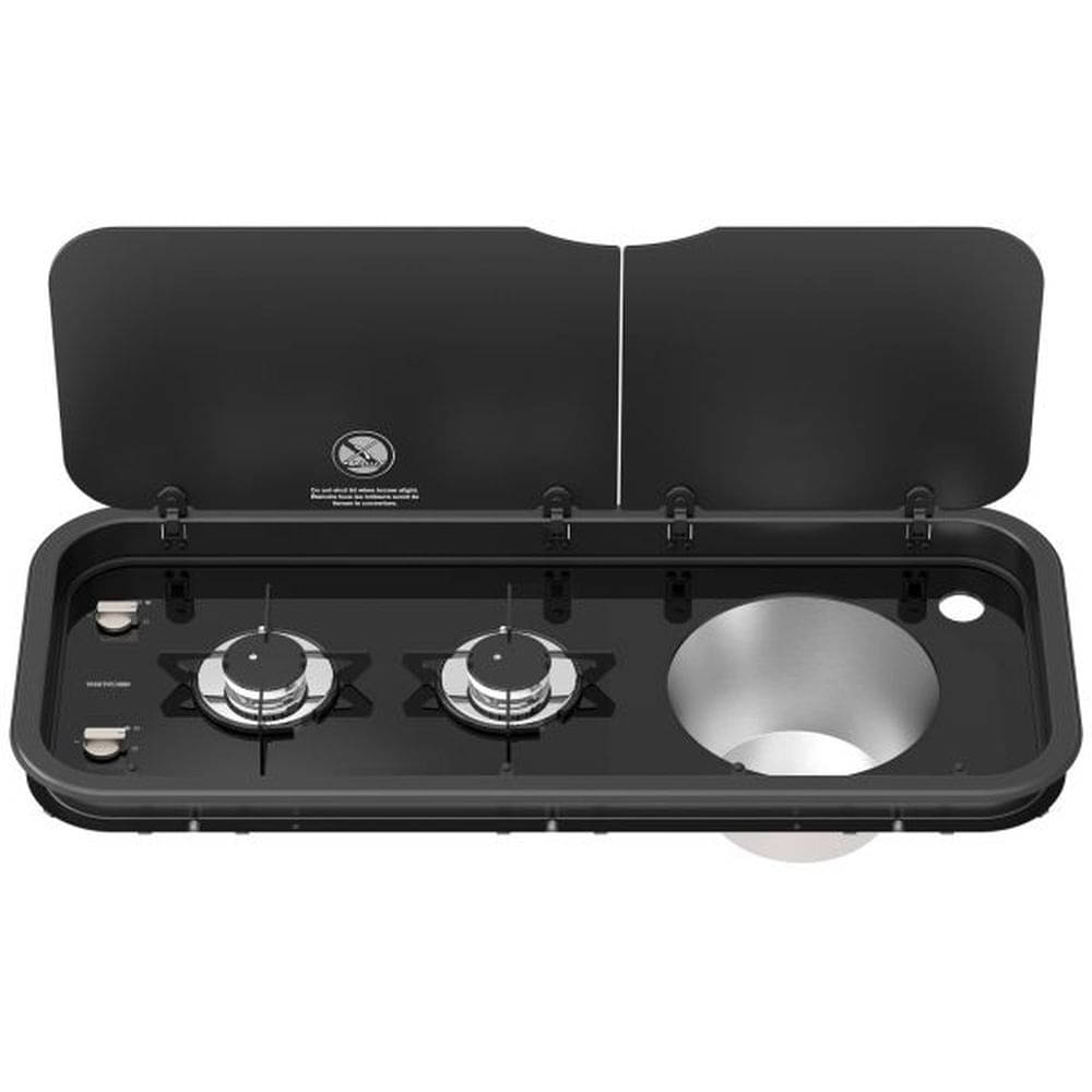 THETFORD Top-Line 111 Kocher-Spuelen-Kombination- Becken rechts- mit Glasabdeckung- Schwarz - SCU11189-SP