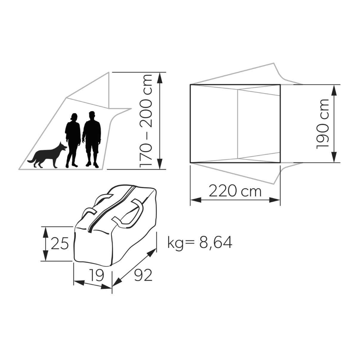 DOMETIC RT L Anbauzelt fuer Dometic Dachzelt TRT 140 AIR- Hoehe 170-200 cm - 9120002120