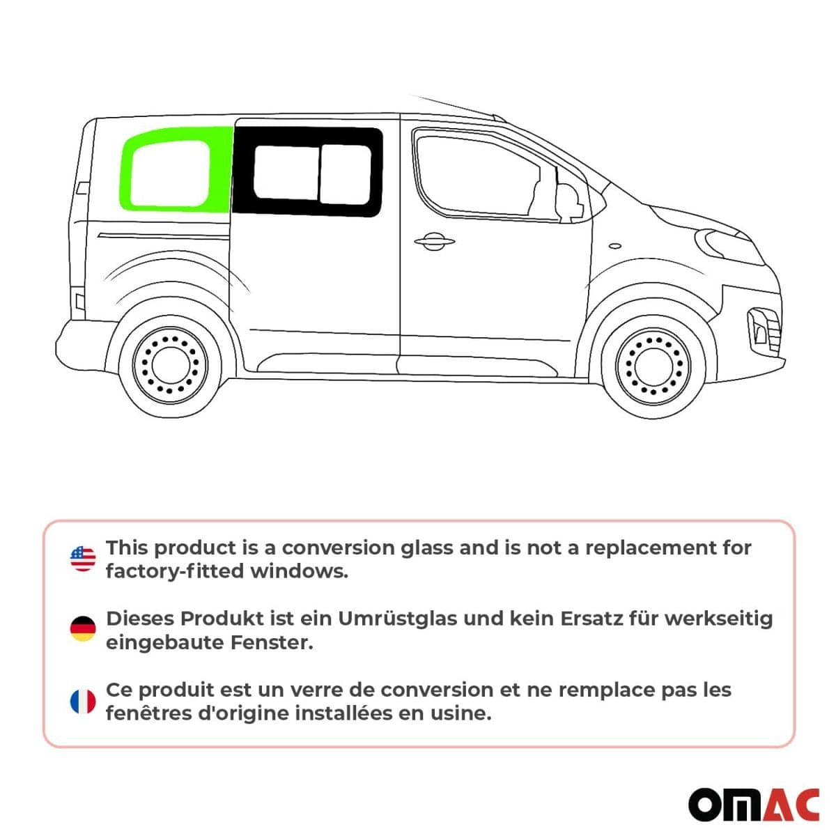 OMAC Seitenfenster Seitenscheibe Peugeot Expert-Traveller L1 ab Bj. 2017 Hinten Rechts - A050916