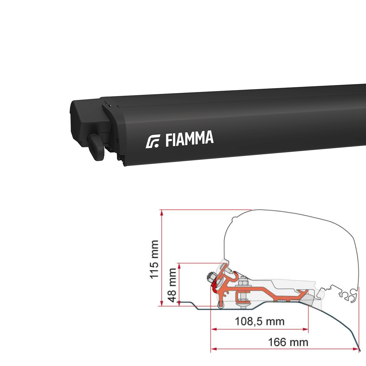 Markise FIAMMA F80 S 370 Royal grey Gehaeuse deep black inkl. Adapterkit schwarz Fiat Ducato Jumper B - 07831D01R 98655Z150