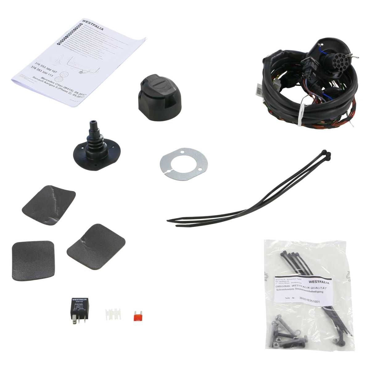 Westfalia Starre Anhaengerkupplung fuer Mercedes Citan -BJ 10-2012-08-2021- Renault Kangoo -inkl Grand - Rapid- -BJ 05-2013-04-2021- - im Set mit 13-pol. fahrzeugspezifischem Elektrosatz - 316352900113