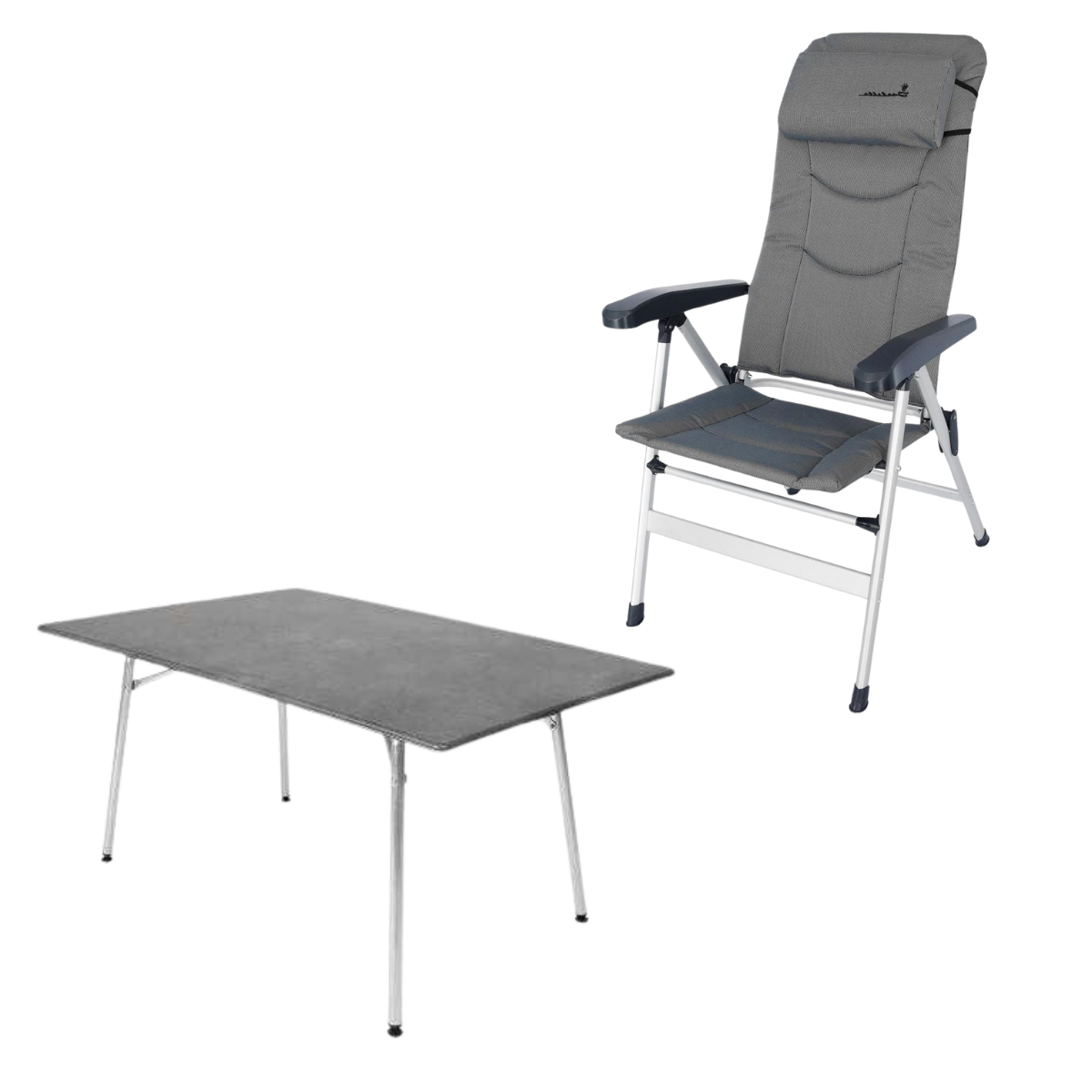 ISABELLA Campingstuhl Thor hellgrau mit Esstisch 90 x 160 cm