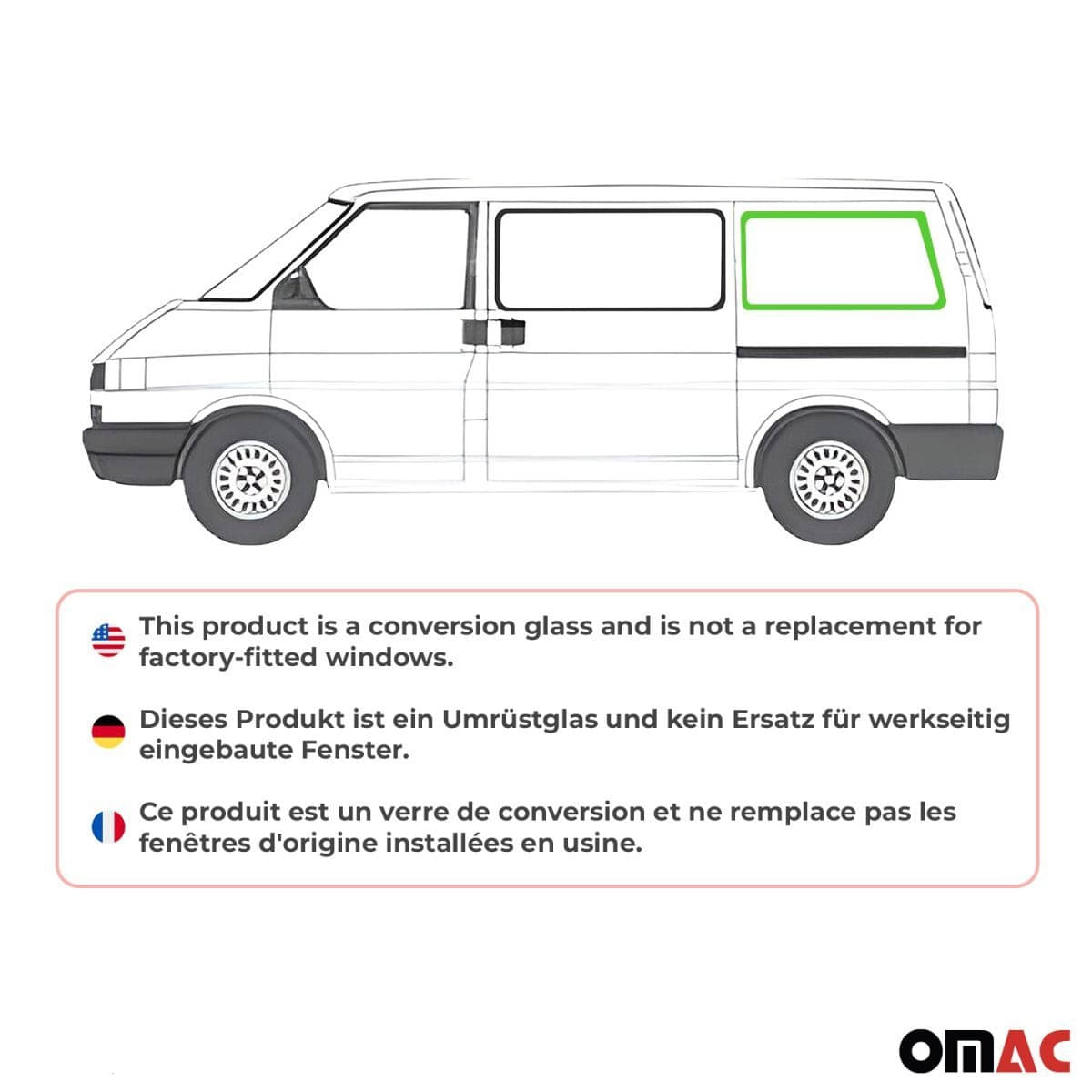 OMAC Seitenfenster Seitenscheibe VW T4 L1 Bj. 1990-2003 Hinten Links OMAC Seitenfenster Seitenscheibe VW T4 L1 Bj. 1990-2003 Hinten Links - 7521405-1RSFL