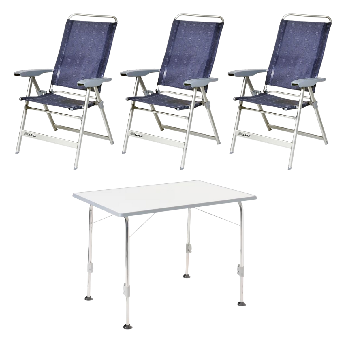 DUKDALF Stuhl Dynamic blau 3er-Set - Tisch STABILIC III 115x70 cm hellgrau - 41-00-4611-4 40-24-1157.0