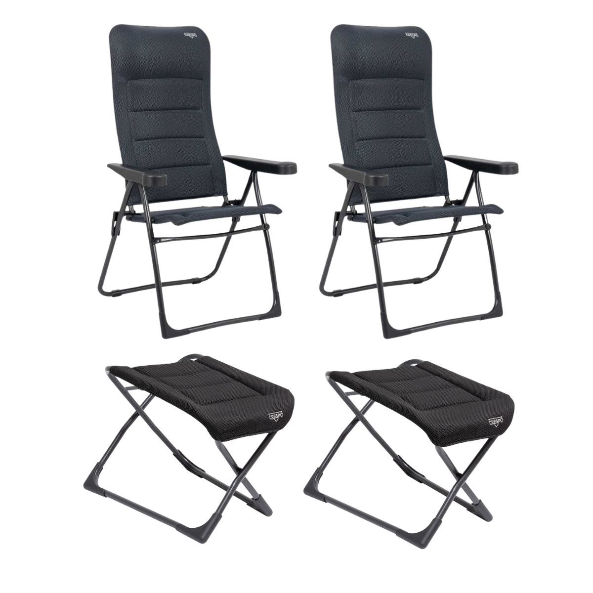 CRESPO Campingstuhl Air Deluxe AP-215-AD schwarz - freistehende Beinauflagen AP-231-AD 2er-Set - 1148026 1149450