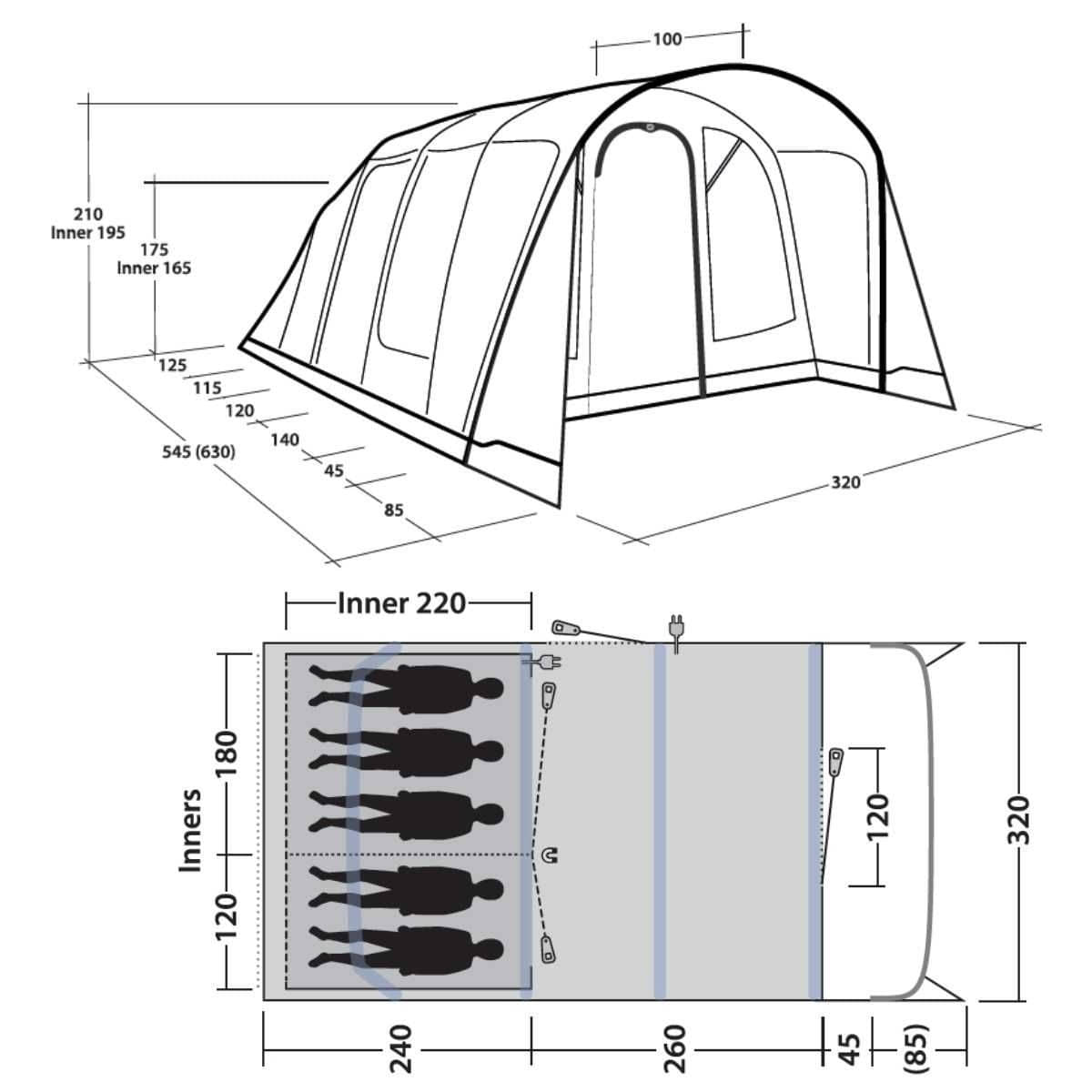 Outwell aufblasbares Familienzelt Colorado 5 Air inkl. Teppich und Unterlage - 111466