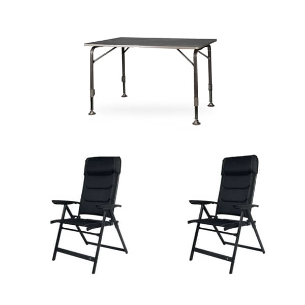 Set WESTFIELD Tisch Moderna & 2 Stühle Camperdice Evolution schwarz Set 1 Tisch WESTFIELD Moderna Tisch 120 x 80 cm - Avantgarde Series - 101-750 und 2 Stuehle Camperdice Evolution schwarz
