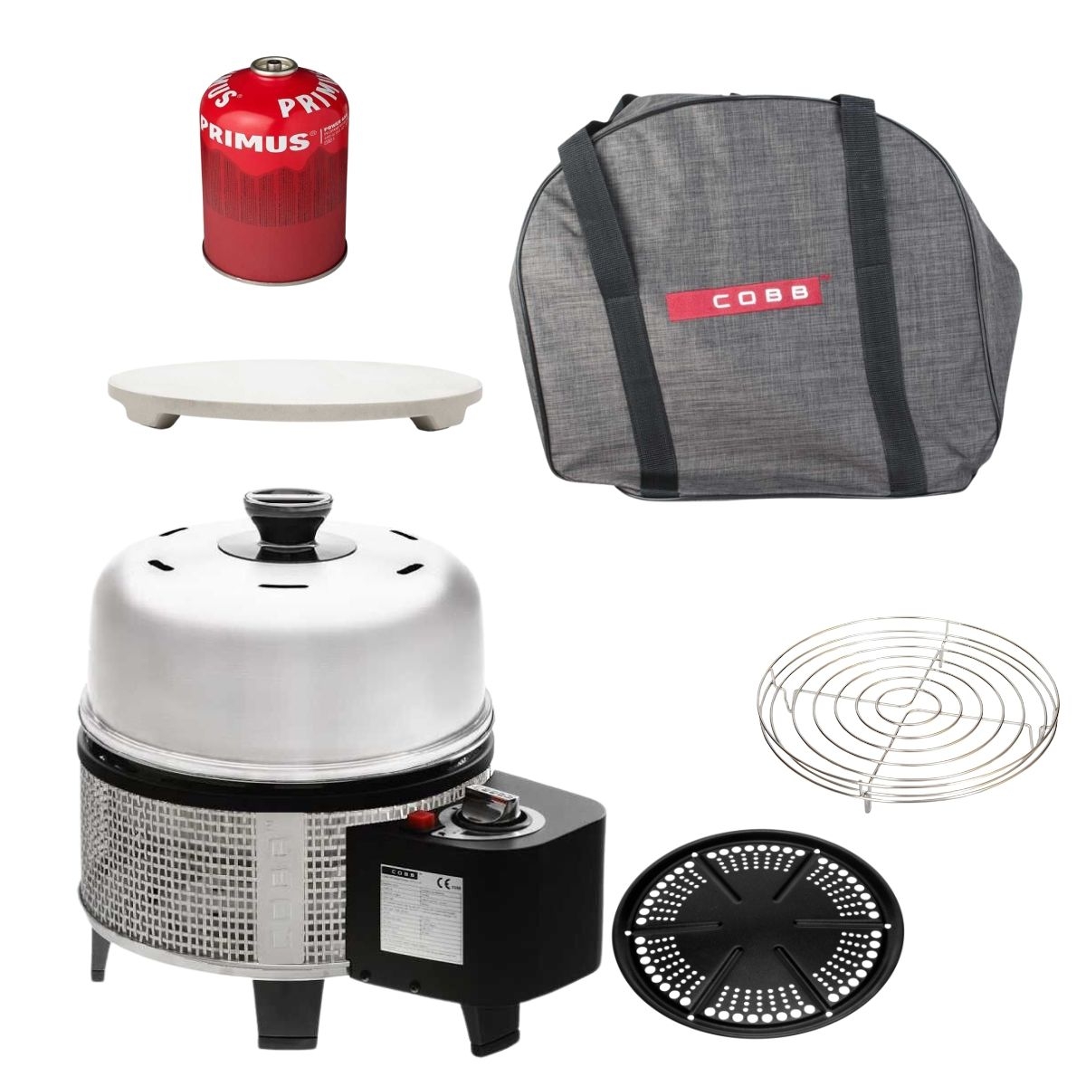 COBB Gas Deluxe 2.0 und Griddle Premier - und Bratenrost und Pizzastein und Grillplatte und Tasche und Gaskartusche