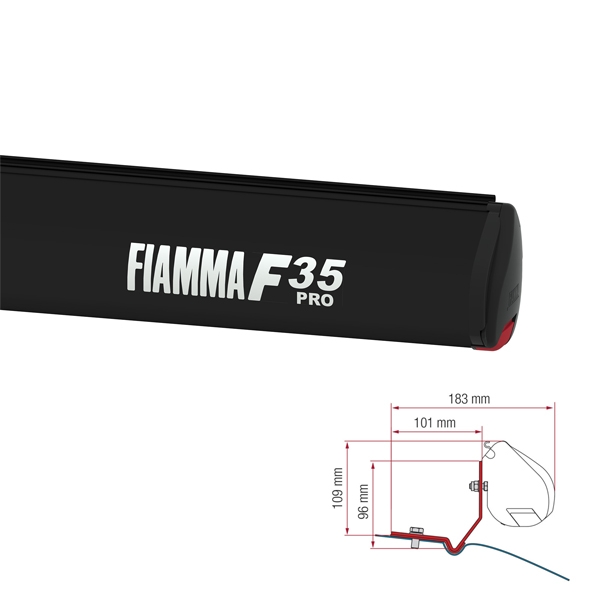 Markise FIAMMA F35 Pro Royal grey 220 cm Gehaeuse deep black inkl- Adapterkit VW Caddy Maxi Fiamma Art-Nr. 06458A01R-98655Z096