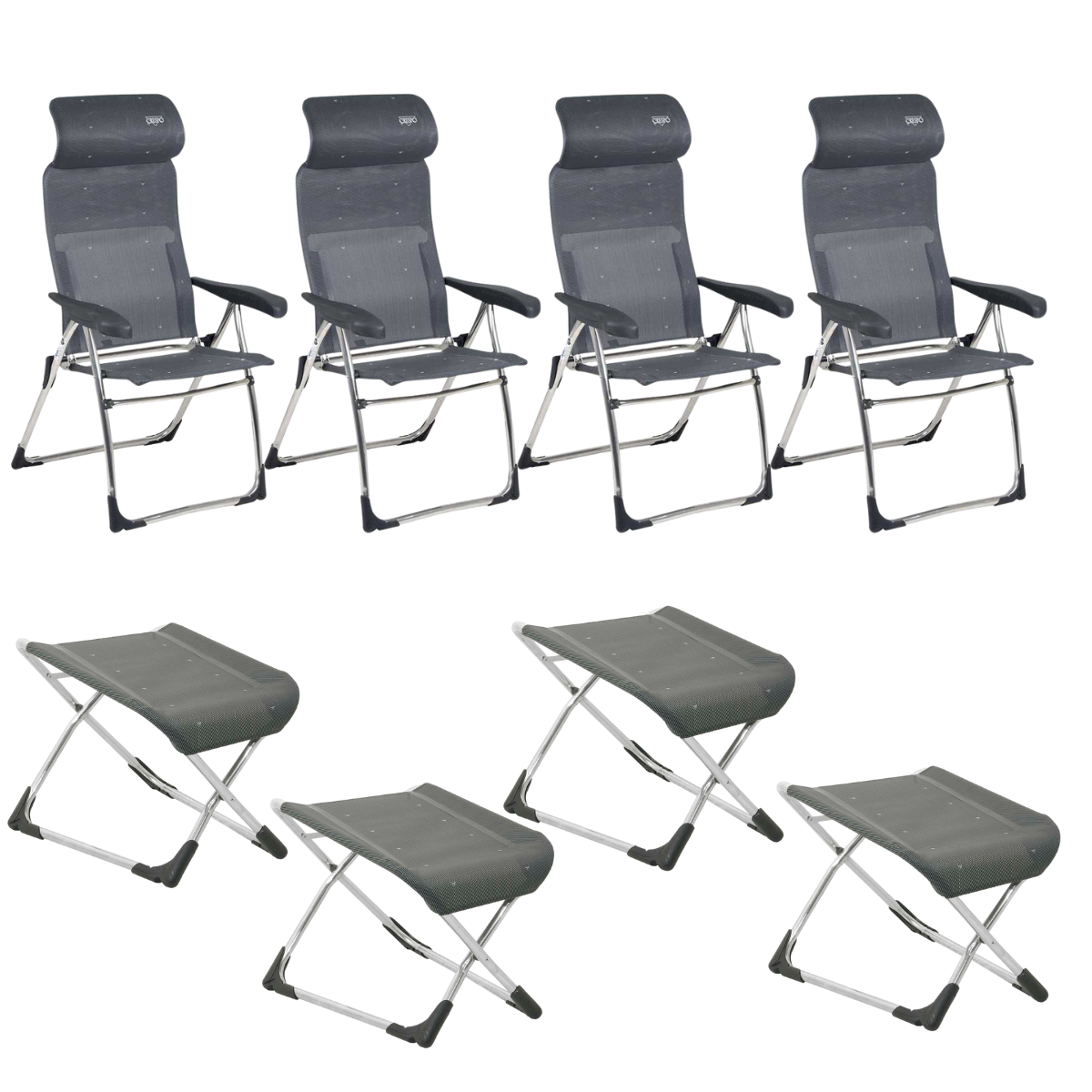 CRESPO Campingstuhl Classic Compact AL/215-C anthrazit & freistehende Beinauflagen AL/231 4er-Set CRESPO Campingstuhl Classic Compact AL-215-C anthrazit - freistehende Beinauflagen AL-231 4er-Set - 1104963 1104940