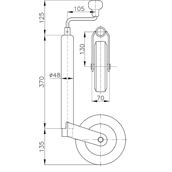 ProPlus Stuetzrad Ø48 mm Metall-Felge mit Vollgummi-Reifen 200 x 50 mm