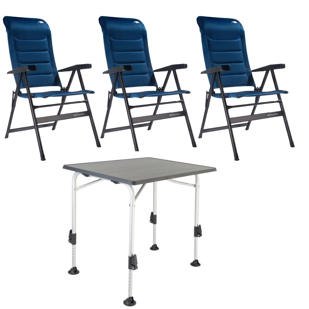 FF Kollektion Stuhl HighQ Basic Blueline 3er-Set & Tisch HighQ Blackline 115x70 cm FF Kollektion Stuhl HighQ Basic Blueline 3er-Set & Tisch HighQ Blackline 115x70 cm