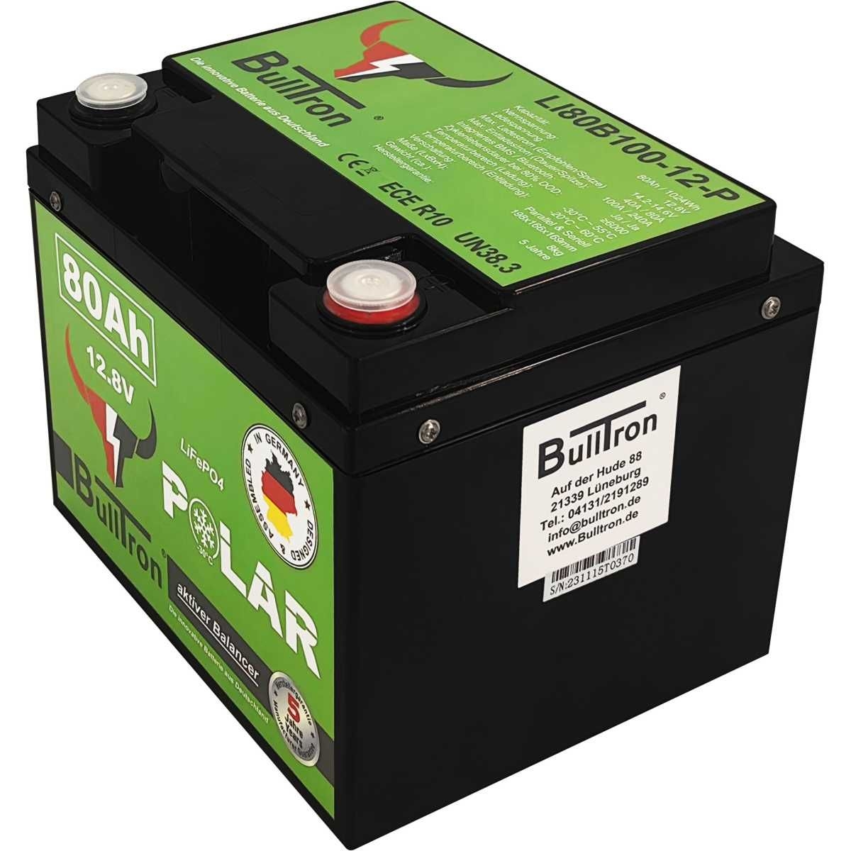 BULLTRON Lithium-Batterie POLAR 80Ah 12V inkl. BMS 100A Dauerstrom - App - LI80B100-12-P