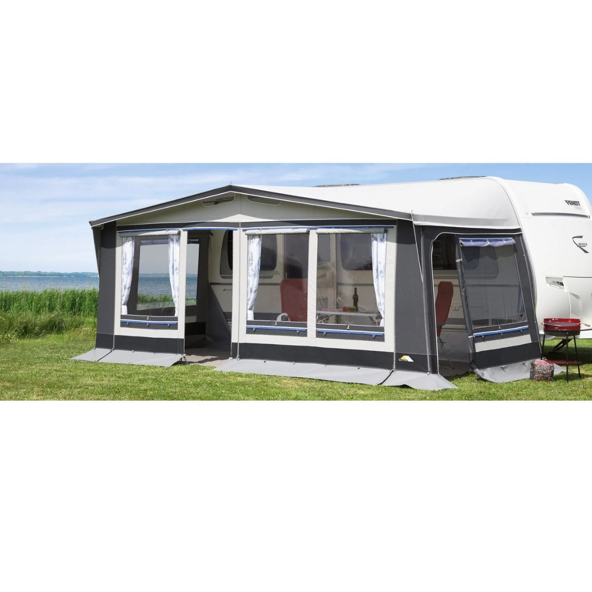 DWT Wohnwagen-Vorzelt POLO Gr. 18 Umlaufmass 1061-1090 cm Tiefe 300 cm mit 28 mm Stahlgestaenge - 142078S28