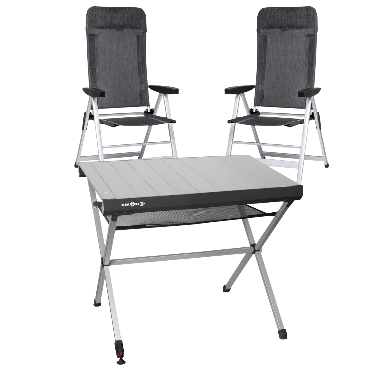 BRUNNER Campingstuhl SKYE Dunkelgrau 2er-Set - Rolltisch TITANIUM AXIA 2 104x62 cm - 0404063N.C67 0406097N