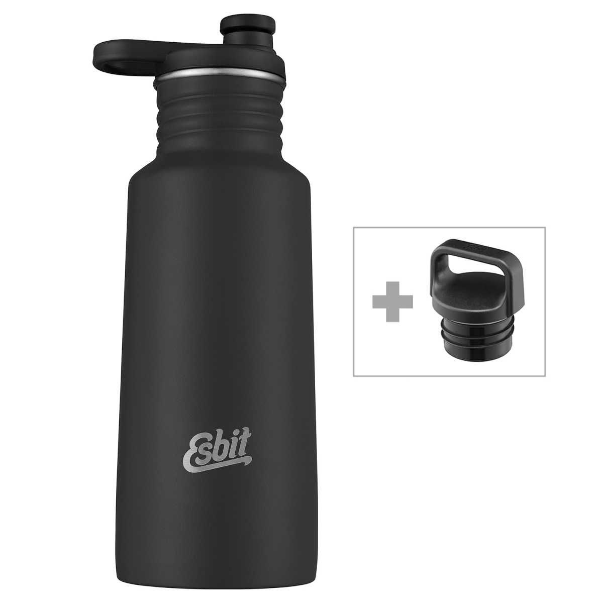 ESBIT Edelstahl Sporttrinkflasche PICTOR 550 ml Schwarz mit Extra Verschluss - DBS550PC-BK