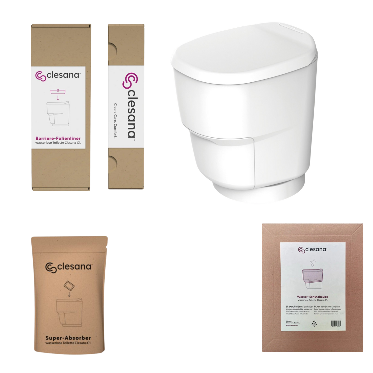 CLESANA Toilette C1 mit Rundsockel - Premium-Set - EU-10010020 EU-10020010 EU-10020020 EU-10040010