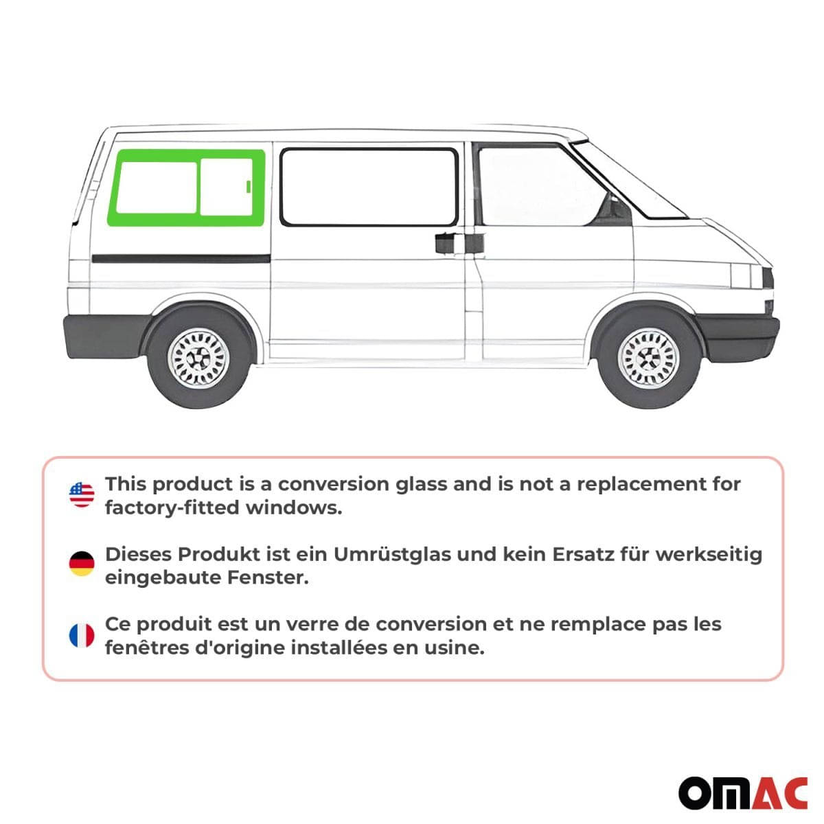 OMAC Seitenfenster Schiebefenster VW T4 L1 Bj. 1990-2003 Hinten Rechts OMAC Seitenfenster Schiebefenster VW T4 L1 Bj. 1990-2003 Hinten Rechts - 7521405-1RSSR