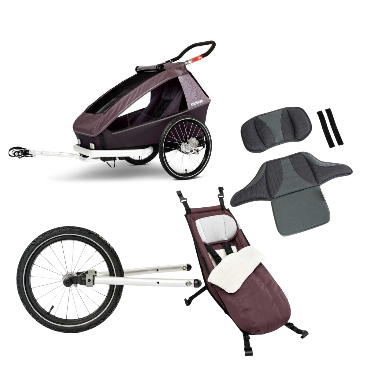 CROOZER Kinderfahrradanhänger Kid Vaaya 1 3in1-Set Blossom Red mit Babysitz und Sitzstütze