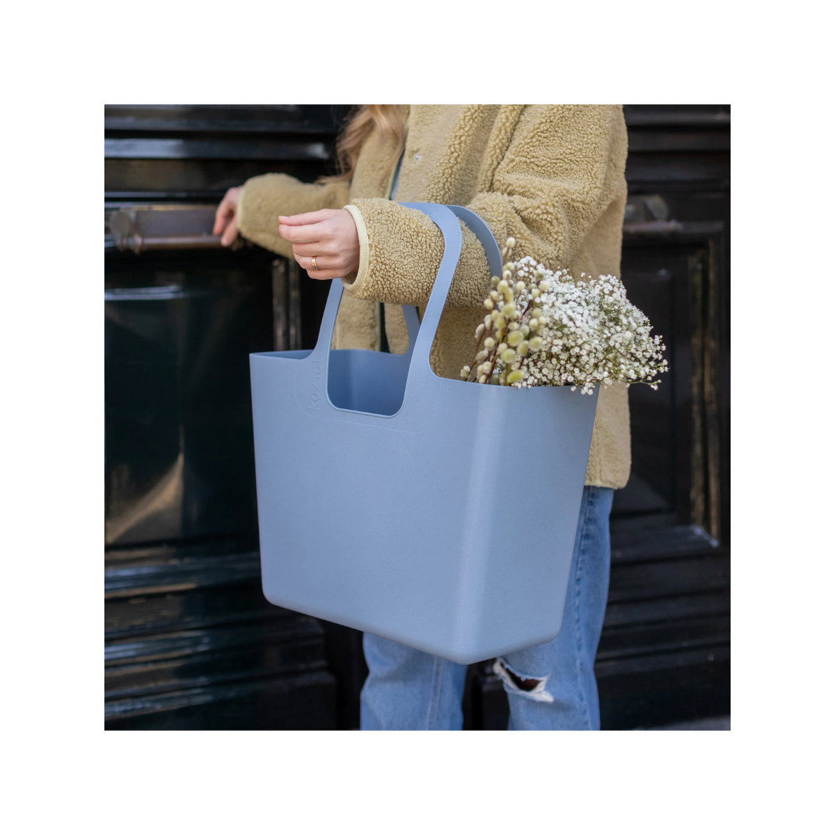 KOZIOL Tragetasche Aufbewahrungstasche TASCHE XL nature flower blue - 7414716