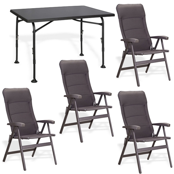 Set 1 Tisch WESTFIELD Aircolite 120 Black Edition Tisch 120 x 80 cm - Performance Series - 201-27251 und 4 Stuehle WESTFIELD Noblesse Stuhl charcoal grey - Avantgarde Series - 101-101 CG