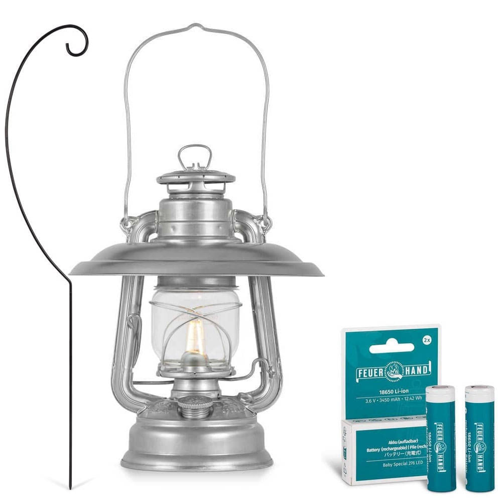 FEUERHAND LED Laterne Baby Special 276 Zinc Plated Komplett Set 2.0
