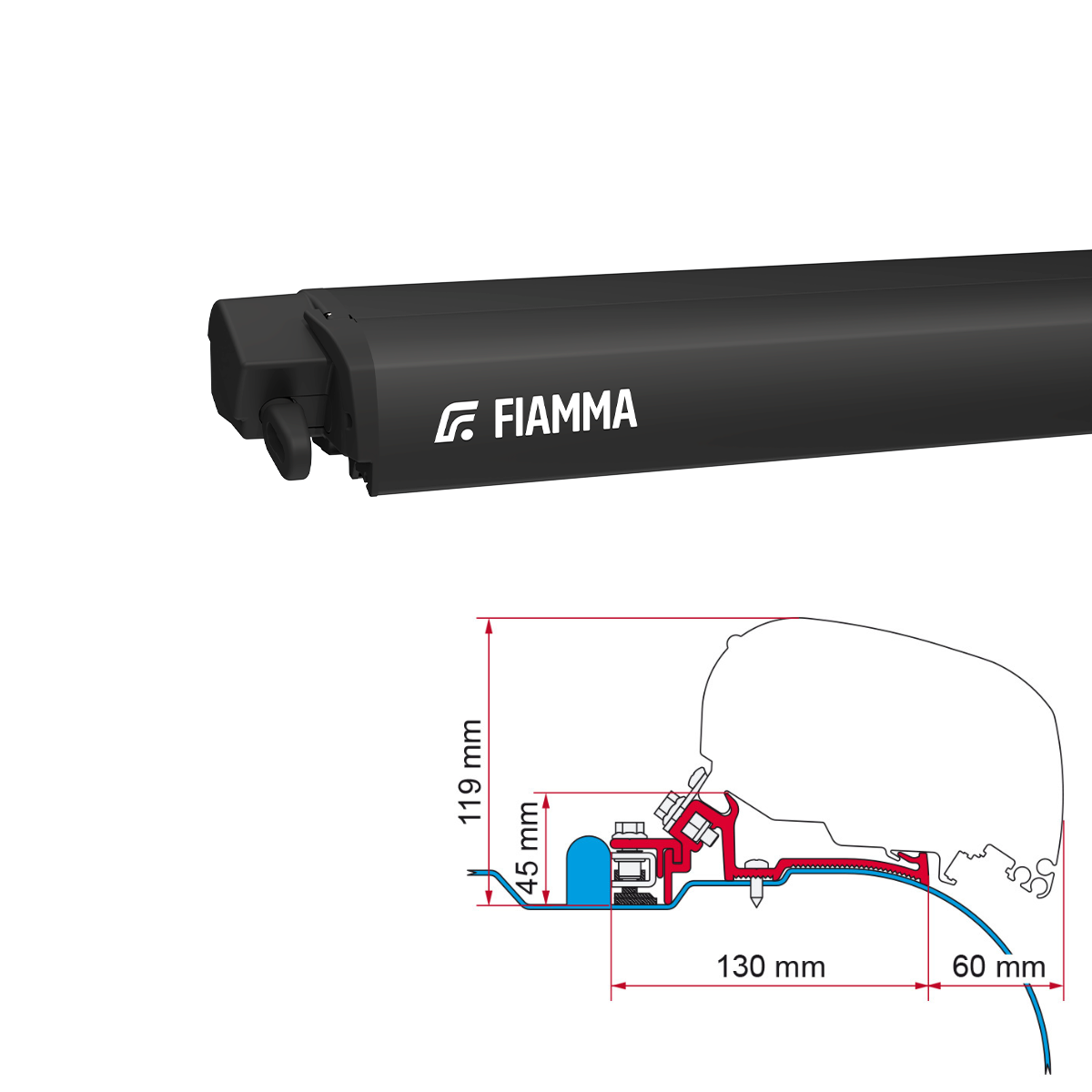 Markise FIAMMA F80 S 320 Royal grey Huis deep black incl. Adapterkit Iveco Daily IV H2 L2 vanaf 2006 Markise FIAMMA F80 S 320 Royal grey Gehaeuse deep black inkl. Adapterkit Iveco Daily IV H2 L2 ab 2006 - 07831B01R 98655-733