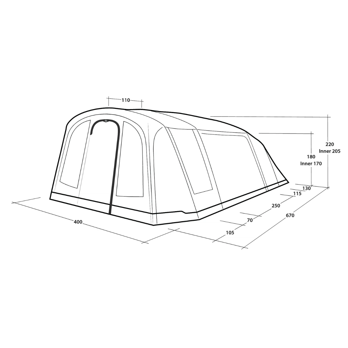 Outwell aufblasbares Familienzelt Sacramento 6 Air inkl. Teppich und Unterlage - 111578