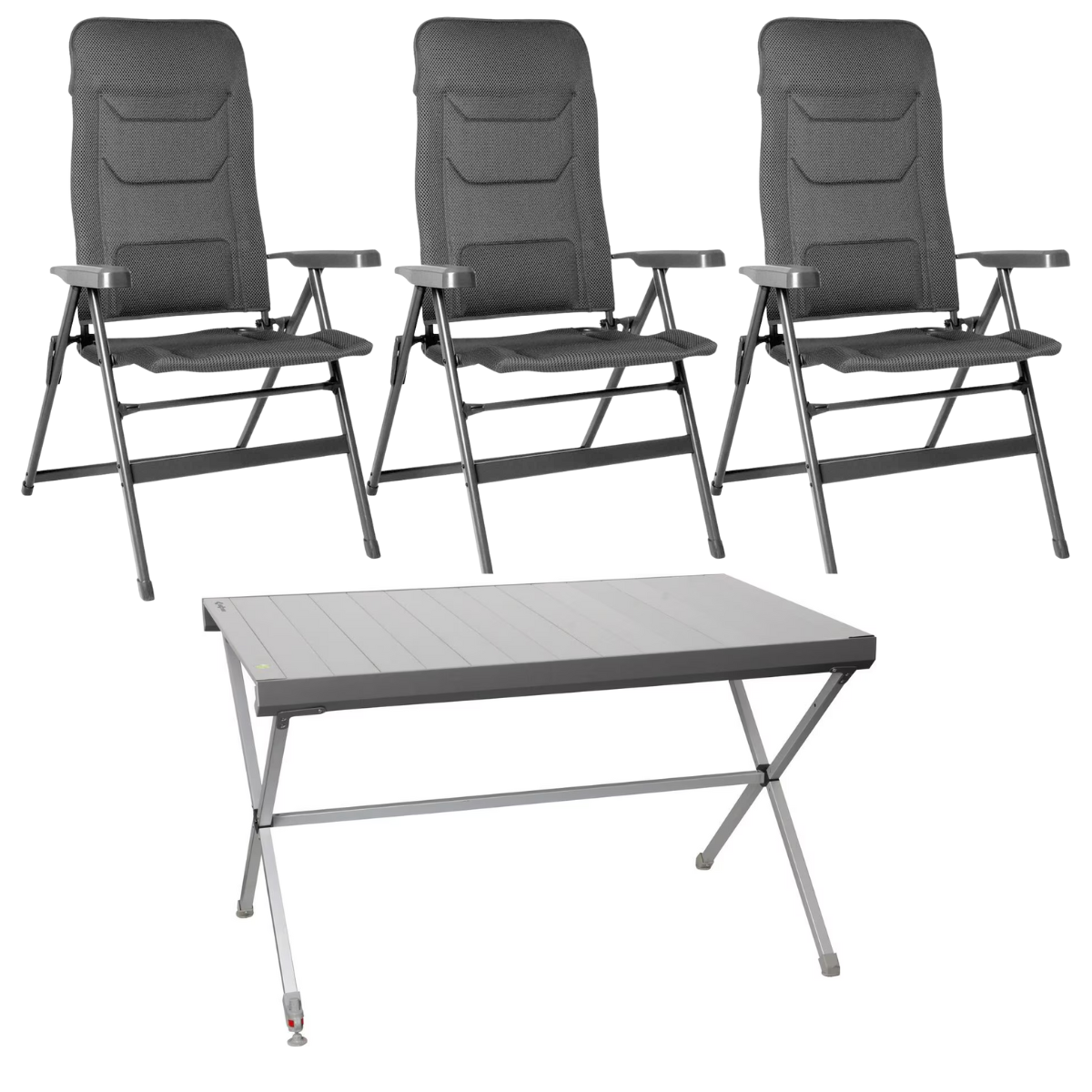 BRUNNER Campingstuhl ARAVEL VITACHIC 3D - L Dunkelgrau 3er-Set - Rolltisch TITANIUM AXIA 4 122x76 cm - 0404065N.C69L 0406098N