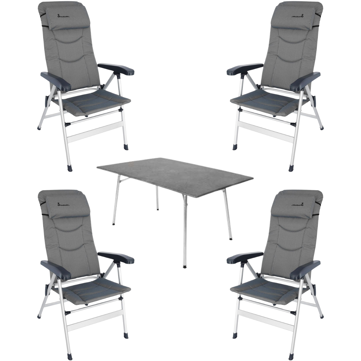 ISABELLA Campingstuhl Thor hellgrau 4er Set mit Esstisch 90 x 160 cm
