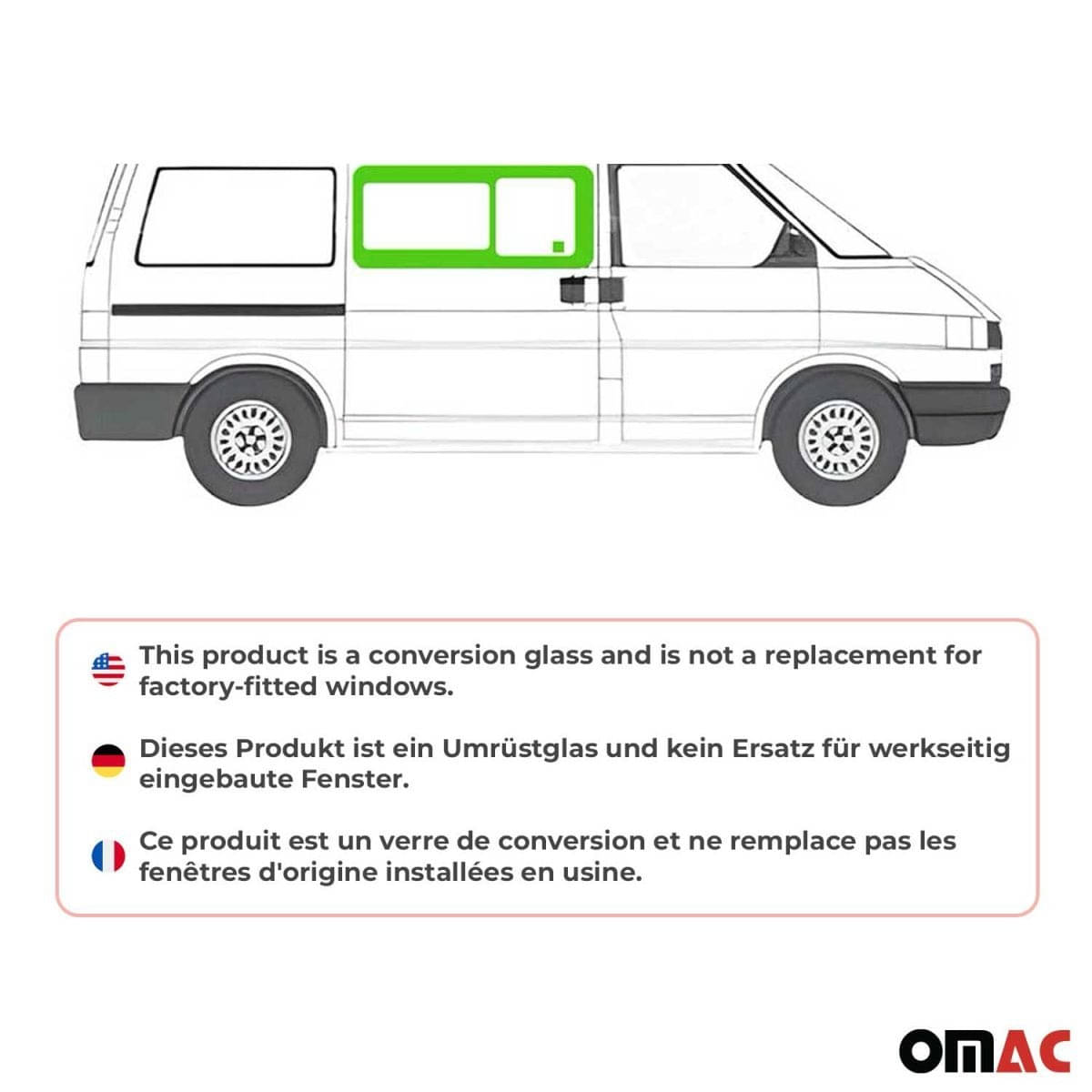OMAC Seitenfenster Schiebefenster VW T4 L1/L2 Bj. 1990-2003 Vorne Rechts OMAC Seitenfenster Schiebefenster VW T4 L1-L2 Bj. 1990-2003 Vorne Rechts - 7521405-1FSSR