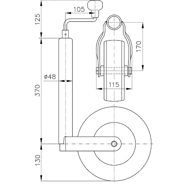 ProPlus Stuetzrad Ø48 mm Metall-Felge mit Luftreifen 260 x 85 mm - 341507