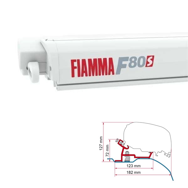 Markise FIAMMA F80 S 400 Royal grey Gehaeuse weiss inkl. Adapter Fiat Ducato Citroen Jumper Peugeot Boxer H2 L4