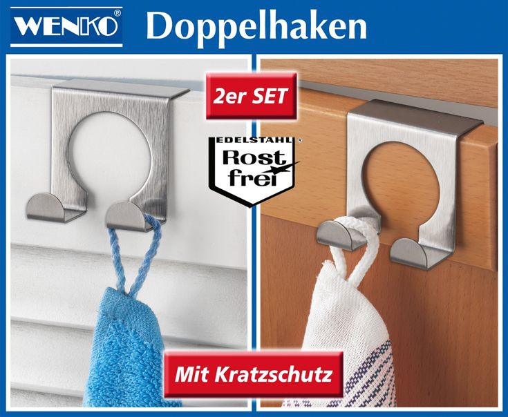 WENKO Tuer-Doppelhaken Edelstahl 2er Set