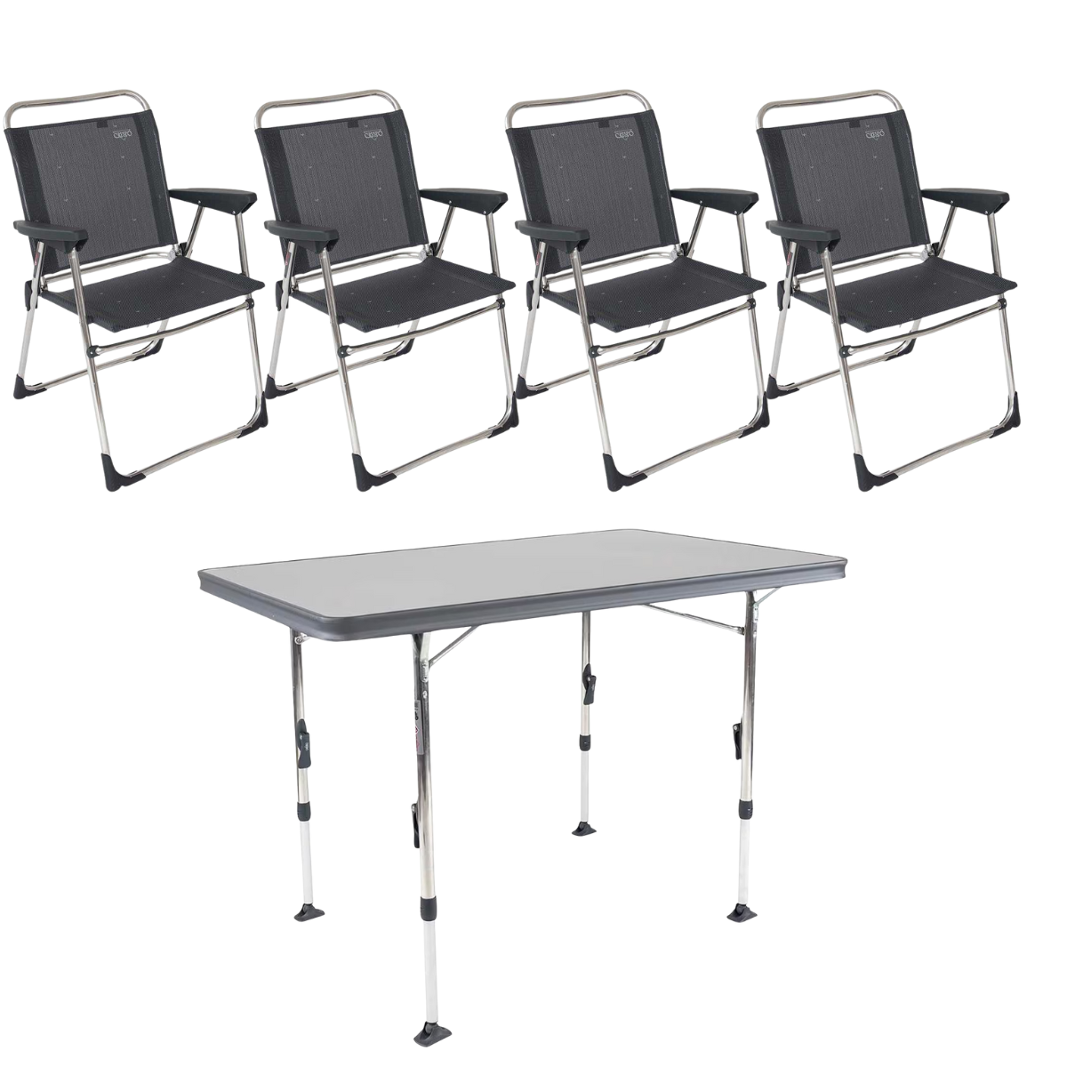 CRESPO Campingstuhl Classic AL-219 anthrazit 4er-Set - Tisch Ligero AL-247 110x70 cm grau - 1148097 1151378