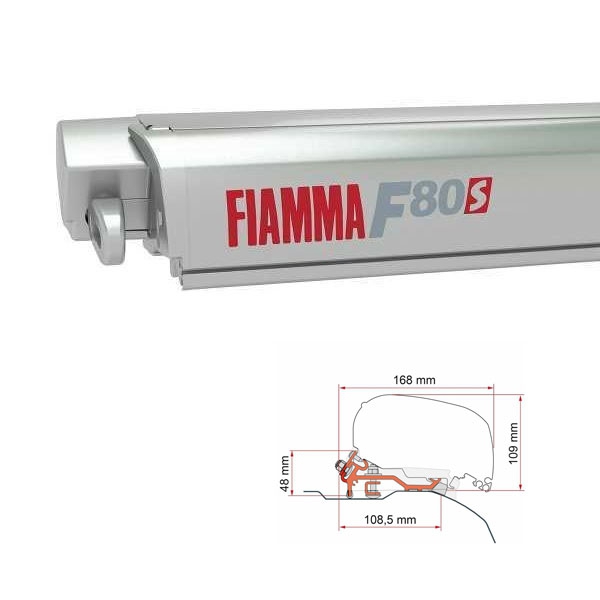 Markise FIAMMA F80 S 370 Royal grey Gehaeuse titanium inkl. Adapter Low Profile schwarz Fiat Ducato Jumper Boxer H2 L3 ab 2006