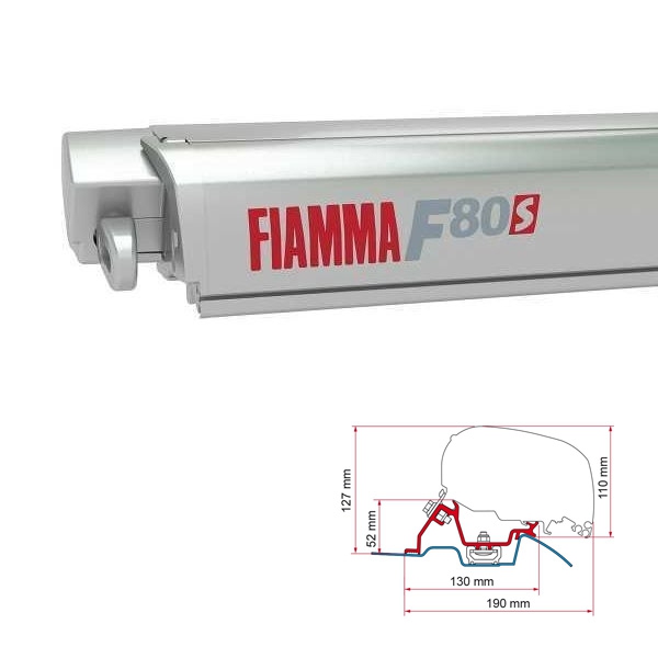 Markise FIAMMA F80 S 400 Royal grey Gehaeuse titanium inkl. Adapter Mercedes Sprinter II VW Crafter I H2 L3 ab 2006 - 2018 mit Schiene auf dem Dach